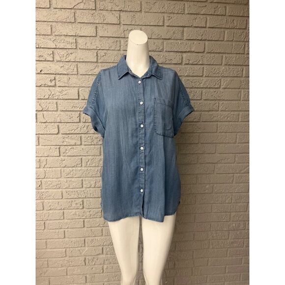 Lola River Women Chambray Button - Up  Short Sleeve Shirt Size S - Picture 1 of 7